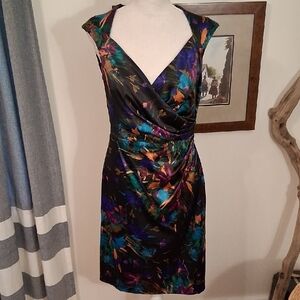 London Style Black and Multicolor Floral Midi Dress